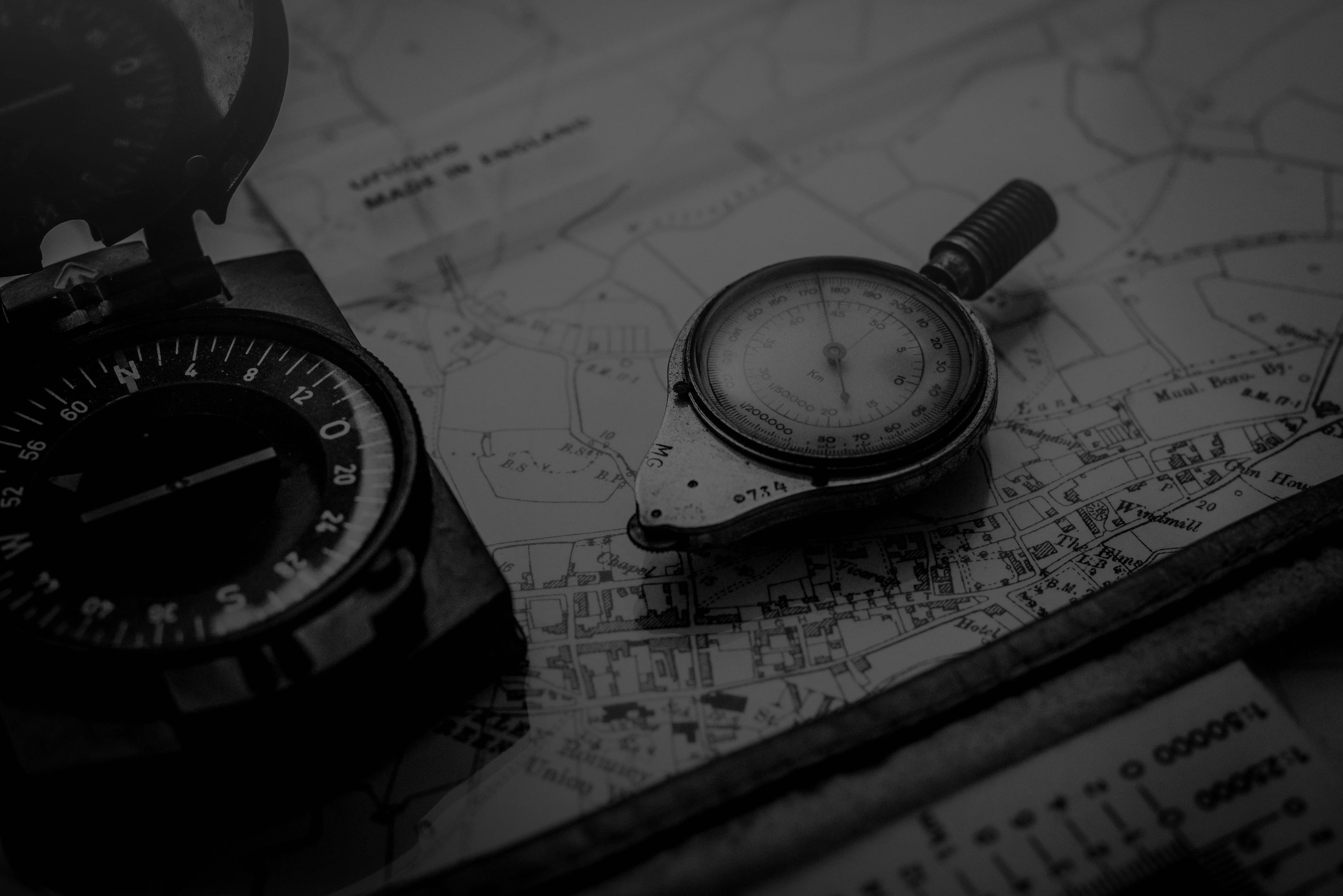 Brass compass on a chart